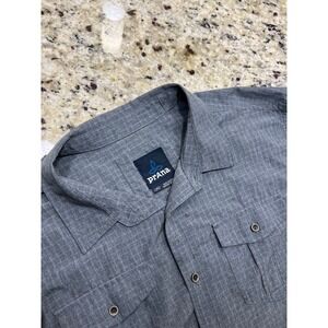 Prana Mens Gray Crosshatch Long Sleeve Roll Tab Button Down Shirt Large